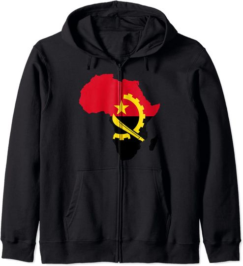 Discover Hoodie Sweater Com Capuz Fecho-Éclair Bandeira Angola África Continente