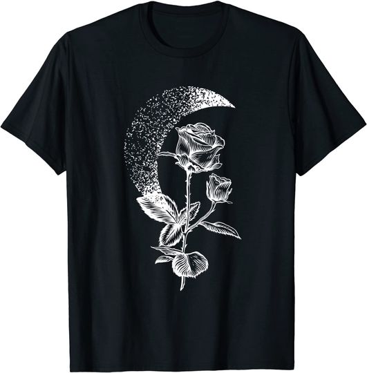 Discover T-Shirt Camiseta Manga Curta Rosas Pretas Suave Grunge Estética Flor Gótica Rosa