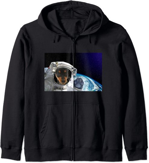 Discover Hoodie Sweatshirt com Fecho-Éclair Unissexo Astronauta Pinscher Alemão