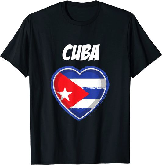 Discover T-shirt Unissexo Coração de Bandeira de Cuba