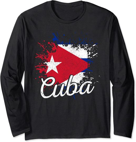 Discover Camisola de Mangas Compridas Unissexo Bandeira de Cuba Decoração com Aquarela