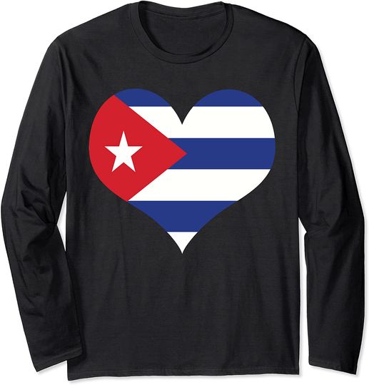 Discover Coração de Bandeira de Cuba | Camisola de Mangas Compridas Masculina Feminina