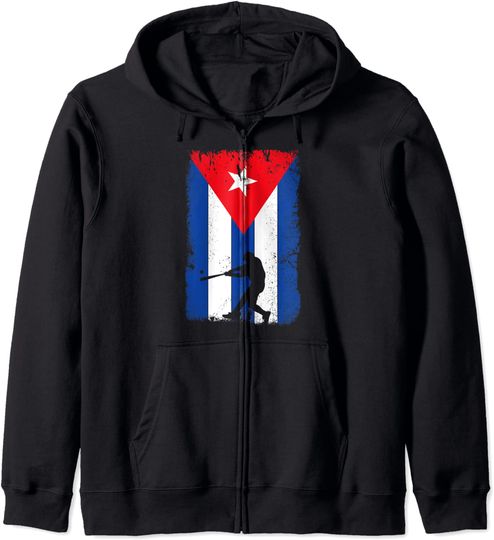 Discover Hoodie Sweater com Fecho-Éclair Unissexo Bandeira de Cuba Béisbol Cuba