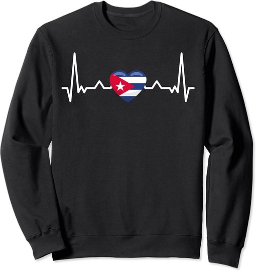 Discover Suéter Sweatshirt Unissexo Design Batimentos do Coração e Bandeira de Cuba