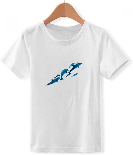 Golfinho Azul T-Shirt Camiseta Manga Curta Para Homem Mulher Criança