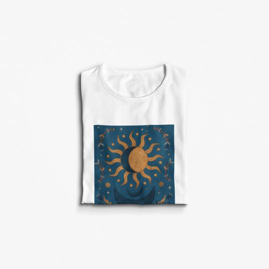 Tarot Esoteric T-Shirt Camiseta Manga Curta Para Homem Mulher Criança Lua e Estrelas