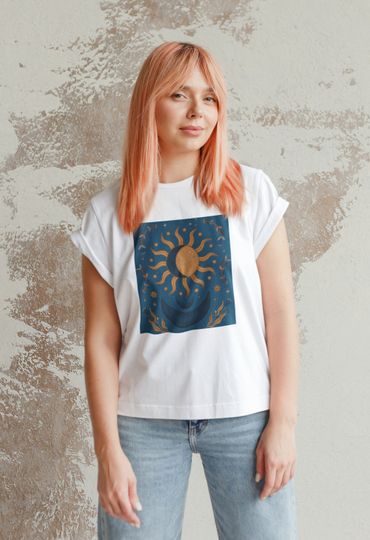 Discover Tarot Esoteric T-Shirt Camiseta Manga Curta Para Homem Mulher Criança Lua e Estrelas