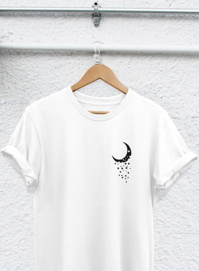 Astronomia T-Shirt Camiseta Manga Curta Para Homem Mulher Criança Lua e Estrelas