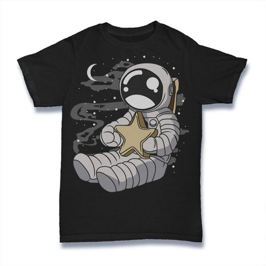 Astronauta T-Shirt Camiseta Manga Curta Para Homem Mulher Criança Lua e Estrelas