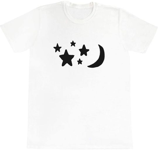 'Luna y Estrellas'  T-Shirt Camiseta Manga Curta Para Homem Mulher Criança Lua e Estrelas