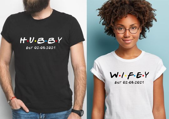 T-shirt para Casal Hubby Wifely Presente de Casamento