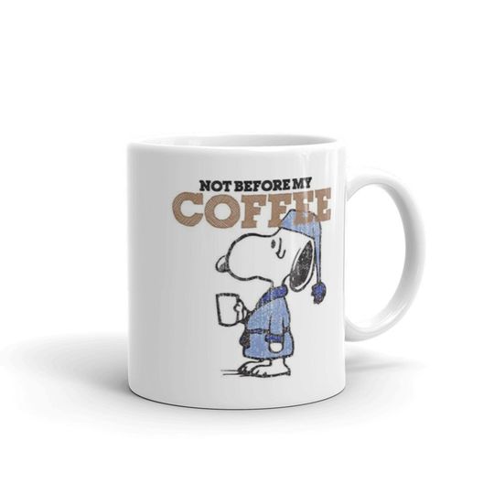 Discover Not Before my Coffee - Snoopy - White glossy mug