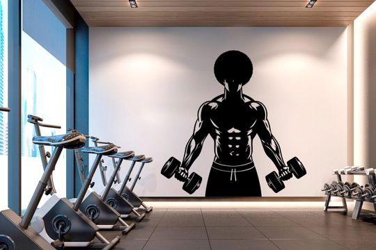 Discover Afro American Men Gym Wall Decal, Fitness Motivational Wall Art for Home Gym Decor