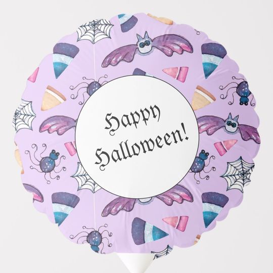 Discover Sweet Halloween Spiders, Bats, and Candy-Lavender Balloon