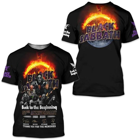Discover Black Sabbath Back To The Beginning 57th Anniversary 1968-2025 3D T-Shirt Classic 3D T-shirt Unisex, Size XL