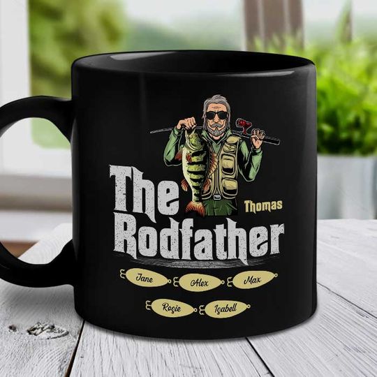Discover The Rodfather - Gift For Dad - Personalized Black Mug