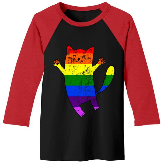 Discover Funny Cat Pride Flag Baseball Tee for LGBT Pride Month