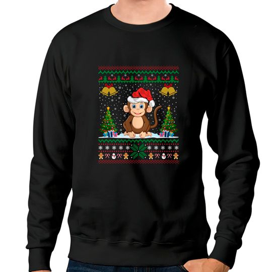 Discover Monkey Sweatshirt Animal Lover Xmas Gift Ugly Monkey Christmas