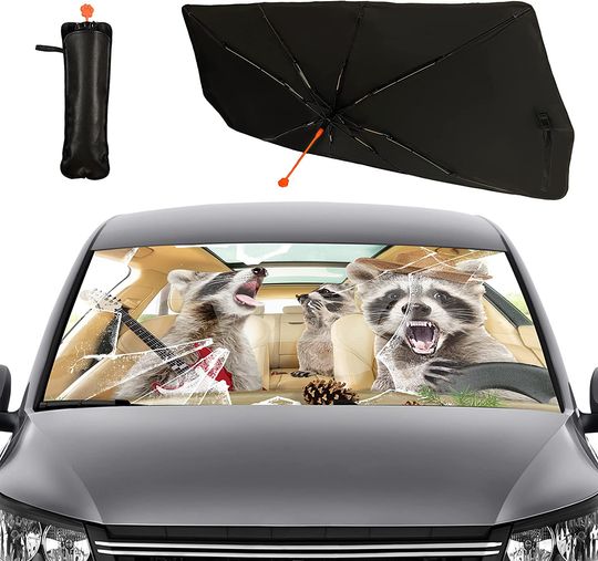 Discover Funny Raccoon Car Umbrella Sun Shade Cover Funny Foldable