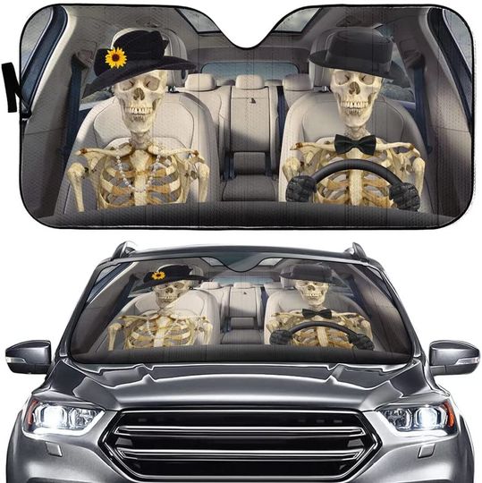 Discover Couple Skeleton Windshield Sun Shade,Funny Skull Driver Car Sunshade