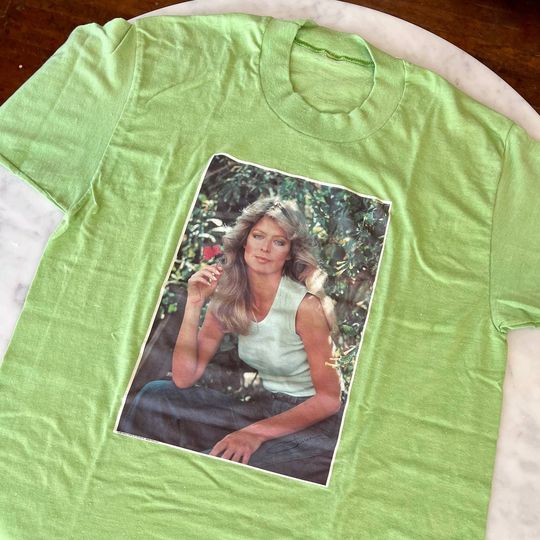 Discover Vintage 70s Farrah Fawcett Green T Shirt