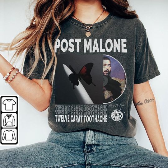 Discover Post Malone Rap Shirt, Merch Sweatshirt Vintage Post Malone Album Twelve Carat Toothache GWorld Tour 2023
