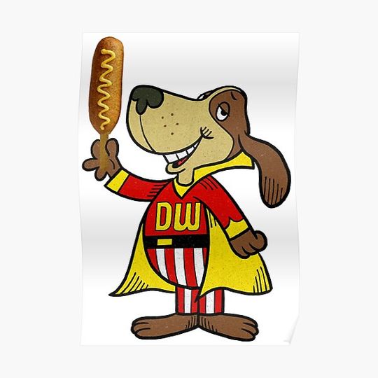 Discover Der Wiener Dog Defunct Wienerschnitzel Dachshund Fast Food Restaurant Mascot with Corn Dog Premium Matte Vertical Poster