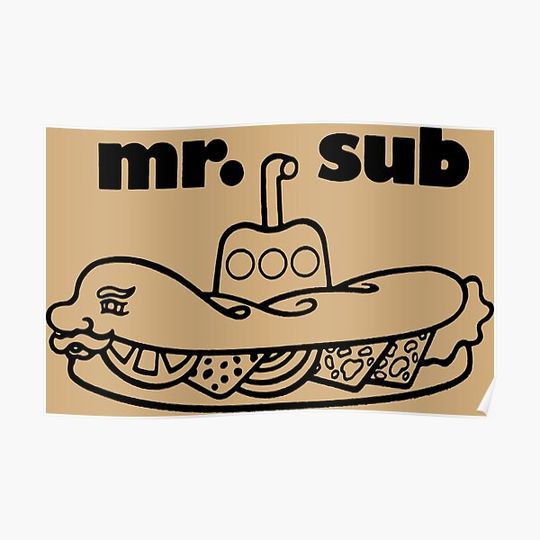 Discover Vintage 60s "Mr. Sub" Submarine Sandwiches Logo in Beautiful Black and White Premium Matte Vertical Poster