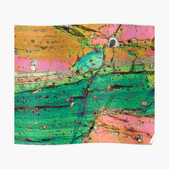 Discover Vesuvius volcano Pyroxene rock thin section microscope photograph - geology gift Premium Matte Vertical Poster