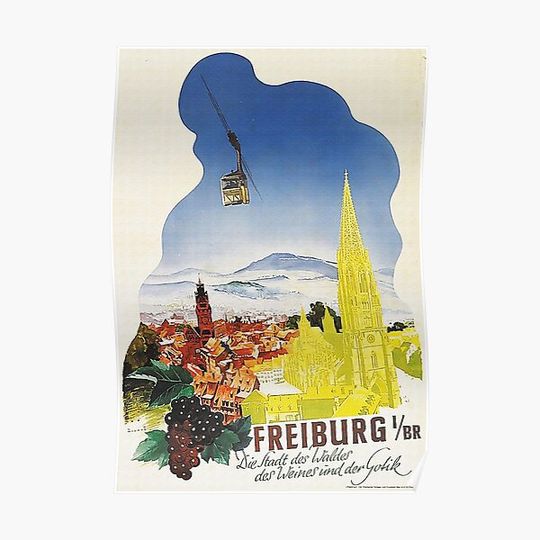 Discover Freiburg .. vintage travel advertisement poster Premium Matte Vertical Poster
