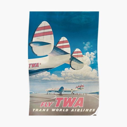 Discover Fly Twa vintage travel poster Premium Matte Vertical Poster