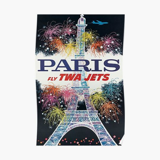 Discover Paris Fly TWA Jets vintage travel poster Premium Matte Vertical Poster