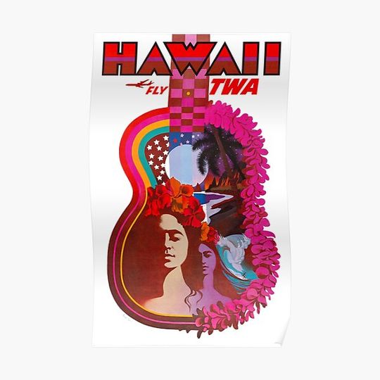 Discover Vintage Fly TWA - Hawaii Travel Advertisement Premium Matte Vertical Poster