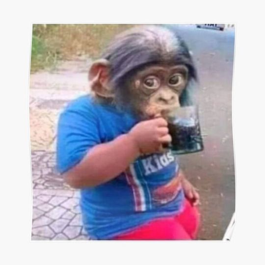 Discover Monkey drinking coffee Premium Matte Vertical Poster