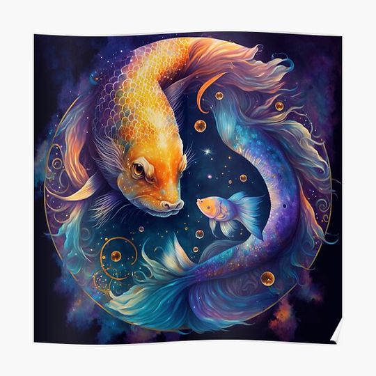 Discover Cosmic Pisces V1: A Zodiac Portrait in a Galaxy of Colors Premium Matte Vertical Poster