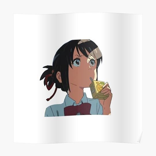 Discover Mitsuha and a juice box Premium Matte Vertical Poster
