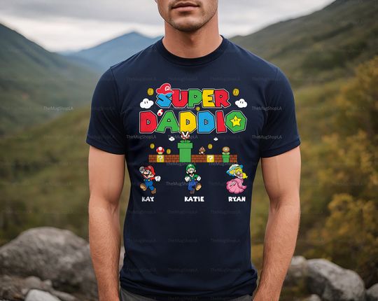 Discover Personalized Super Daddio Game Shirt, Super Daddio Shirt, Custom Kids Name Dad Shirt