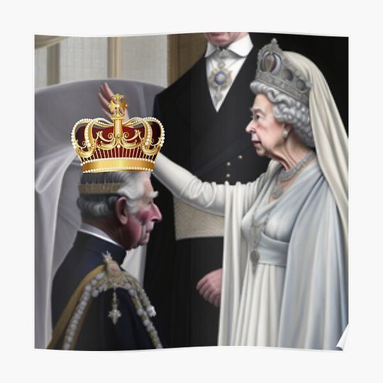 Discover Queen crowning Charles III as the new King of England Premium Matte Vertical Poster