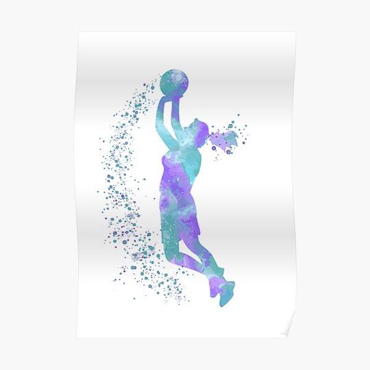 Discover Basketball Girl Player Colorful Watercolor Silhouette Premium Matte Vertical Poster