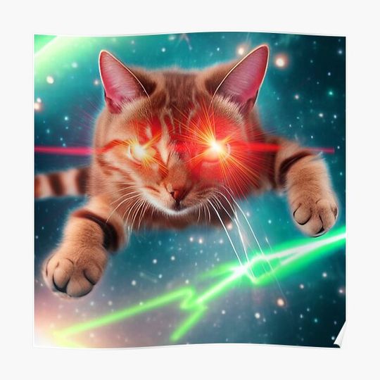 Discover Space Super Hero Cat with Laser eyes Premium Matte Vertical Poster