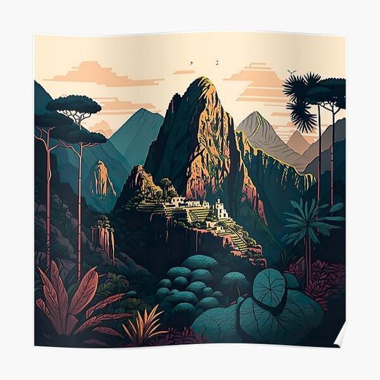 Discover Machu Picchu Peru Illustration Premium Matte Vertical Poster