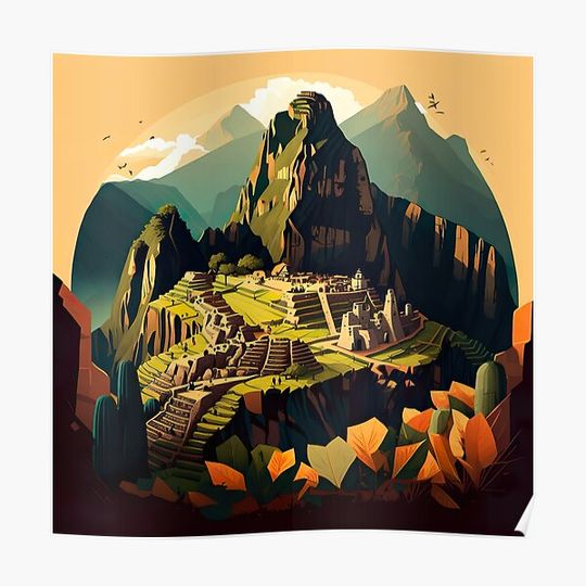 Discover Machu Picchu Peru Illustration Drawing Premium Matte Vertical Poster