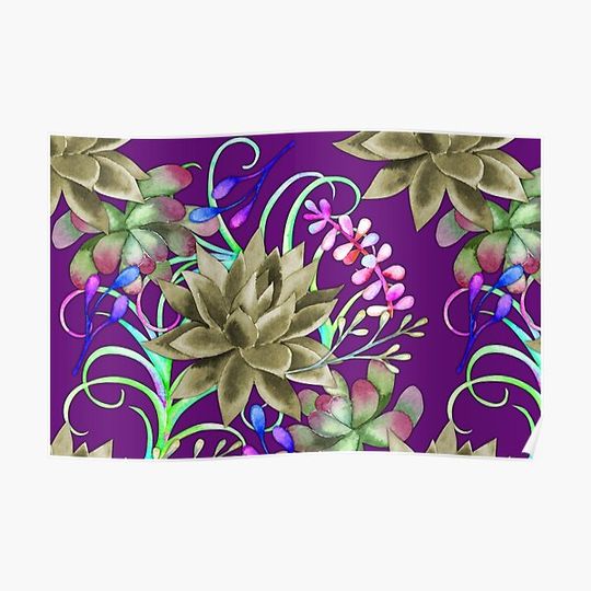 Discover Purple Desert Succulents Pattern Premium Matte Vertical Poster