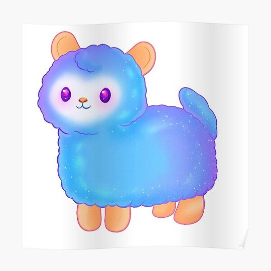 Discover Kawaii Blue Alpaca Premium Matte Vertical Poster