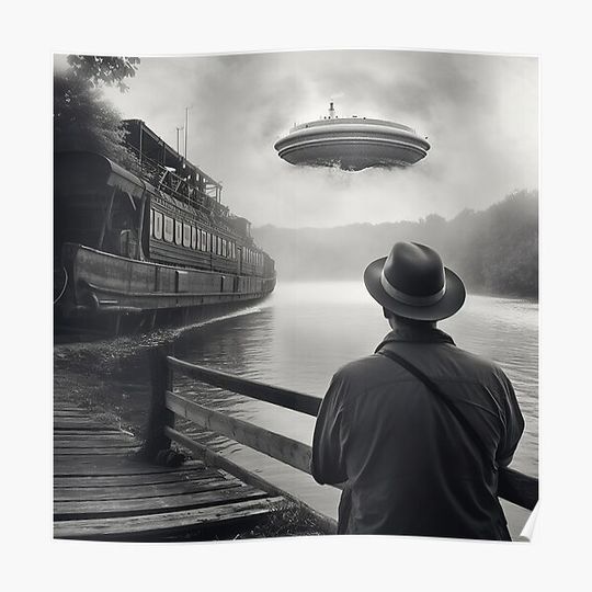 Discover UFO Over River Classical Photograph Premium Matte Vertical Poster