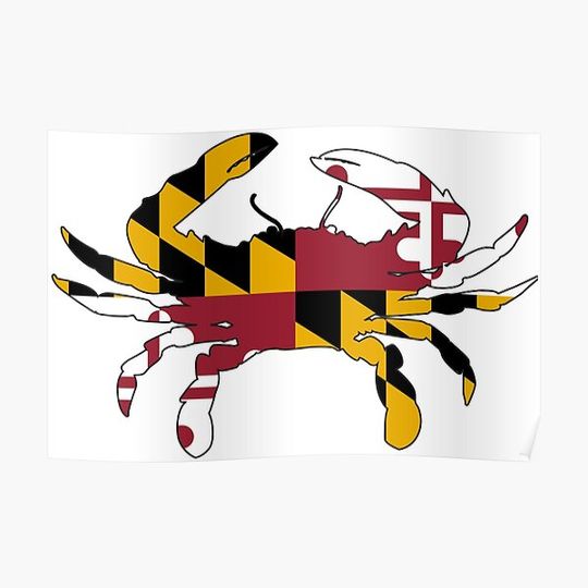 Discover Maryland Flag Crab Premium Matte Vertical Poster