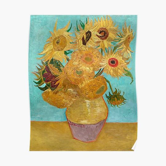 Discover Vincent van Gogh  Vase with Twelve Sunflowers Premium Matte Vertical Poster