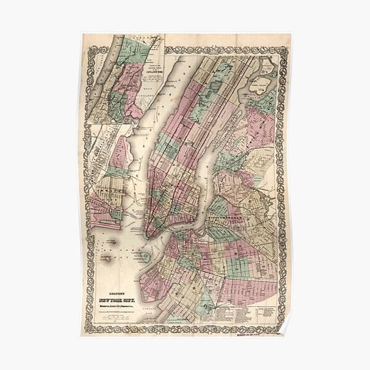 Discover 4k Vintage New York City Map 1879 Premium Matte Vertical Posters