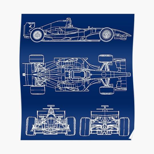 Discover Racing car blueprint project blue Premium Matte Vertical Poster