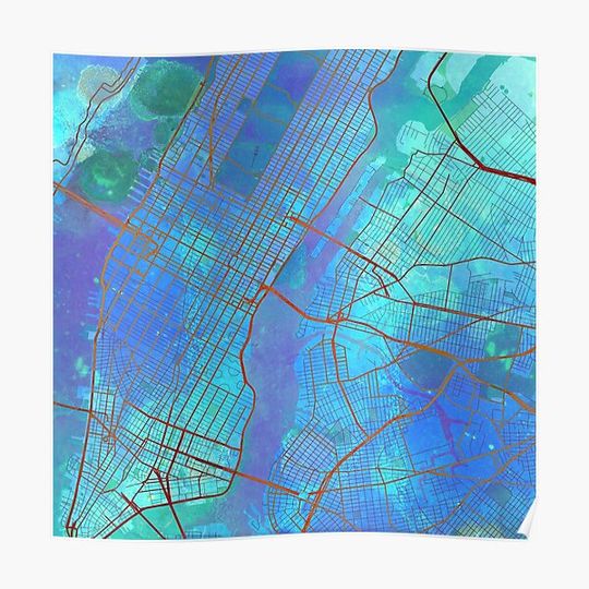 Discover New York Street Map Blue Lagoon Premium Matte Vertical Poster